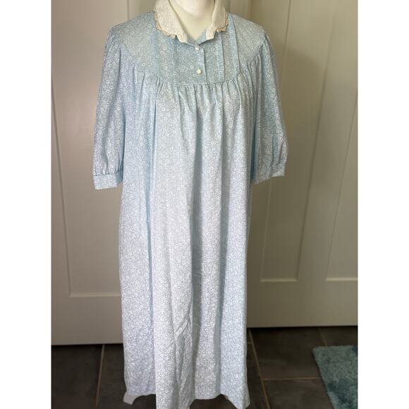 Vintage Lynn Blue Floral Lace Collar Moo Moo Dress - 20 - Picture 2 of 9